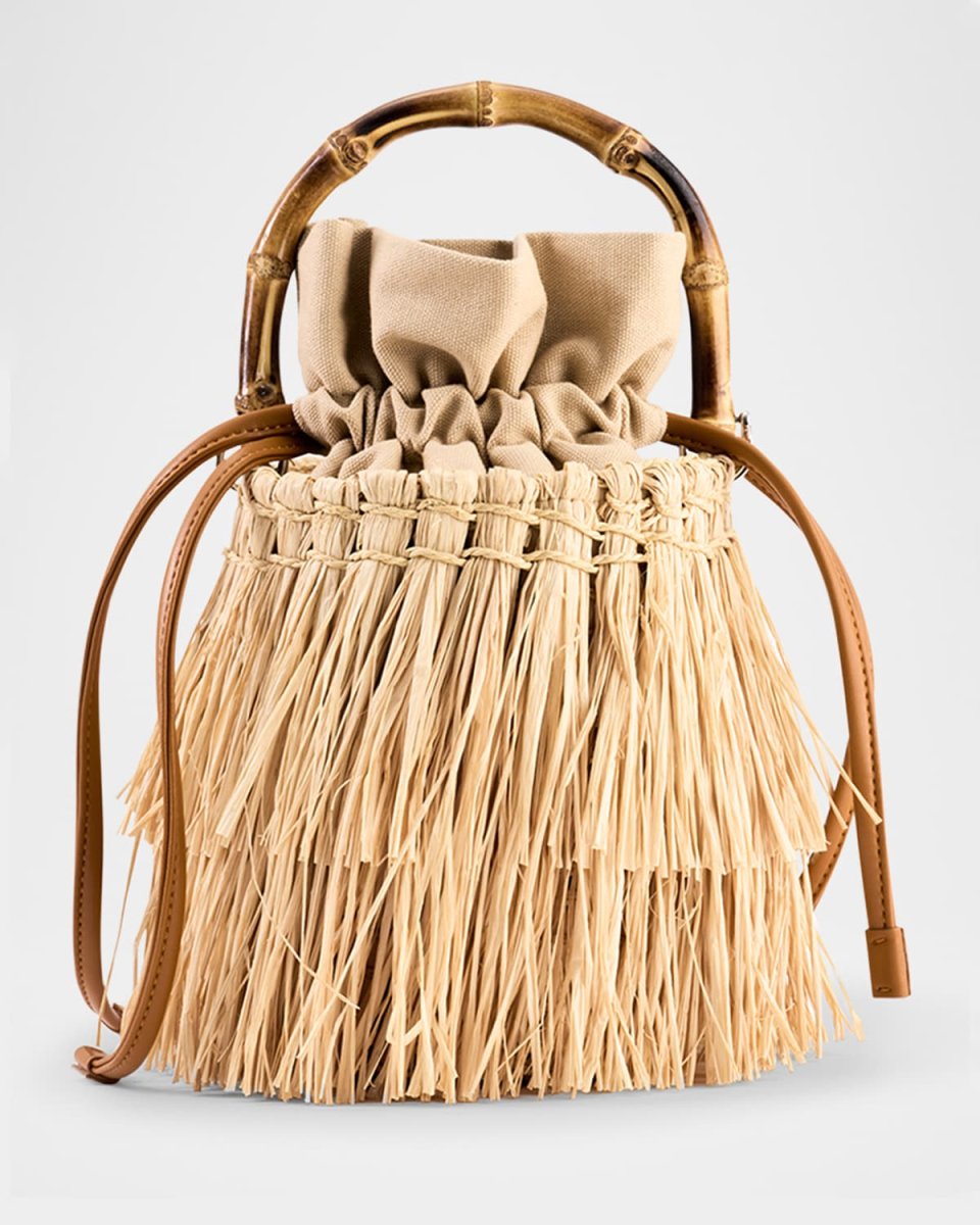 Tiki Fringe Raffia Top-Handle Bag